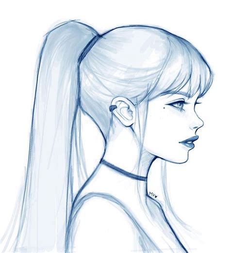 girl with high ponytail drawing.